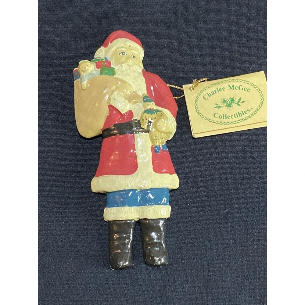 1982 Charlee McGee Collectibles Santa Claus Holiday , Christmas Ornament Vtg.